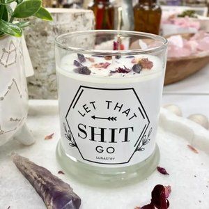 Handcrafted "Let that sh!t go" crystal candle! BEAUTIFUL!